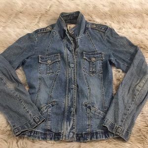 Moto inspired stretch denim jacket